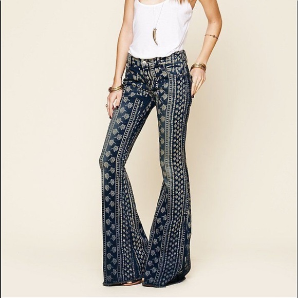 Free People Denim - Free People Mantra Printed Flare Jeans Sz 6